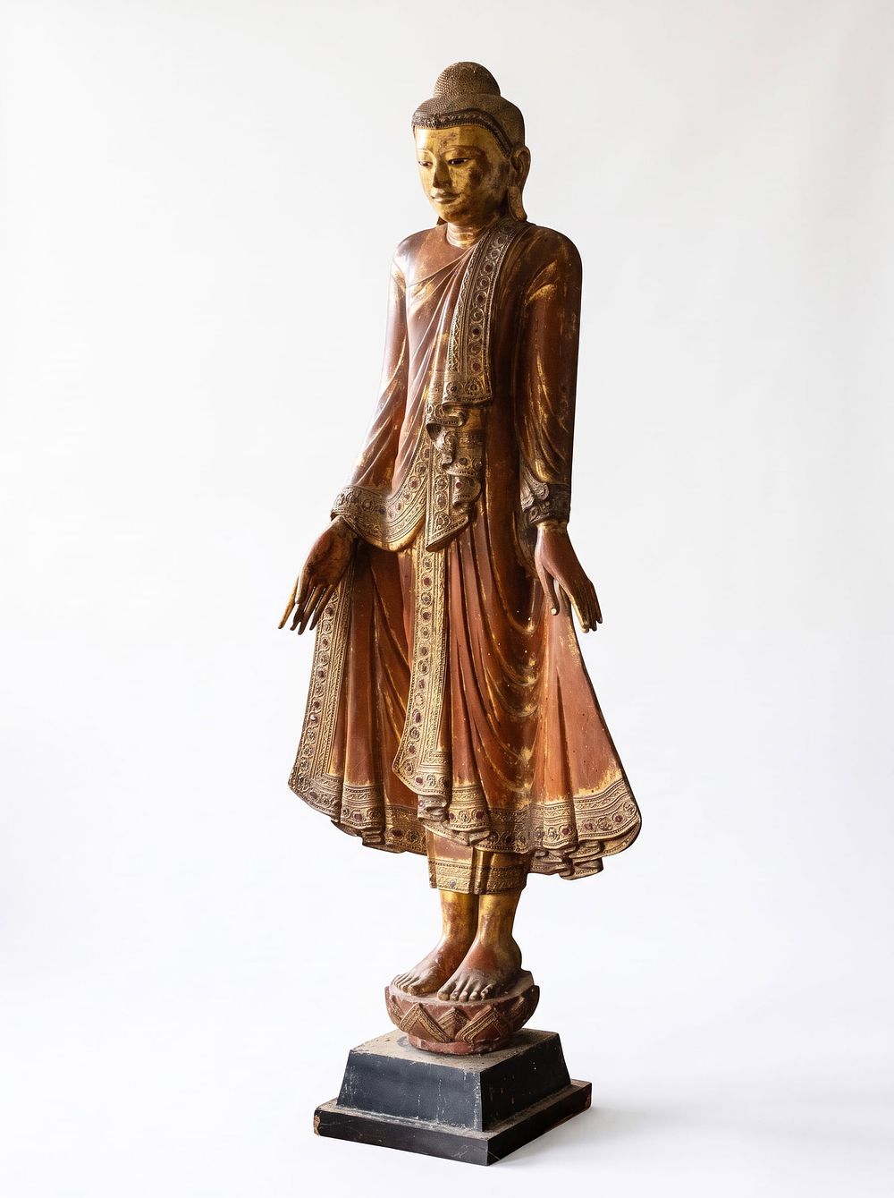Lot 464: Burmese Mandalay Style Giltwood Standing 66-inch Buddha Sculpture, 19th Century
