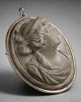 Sterling Silver Lava Cameo Brooch Pendant, Classical Female Profile - No Reserve. Keywords: 