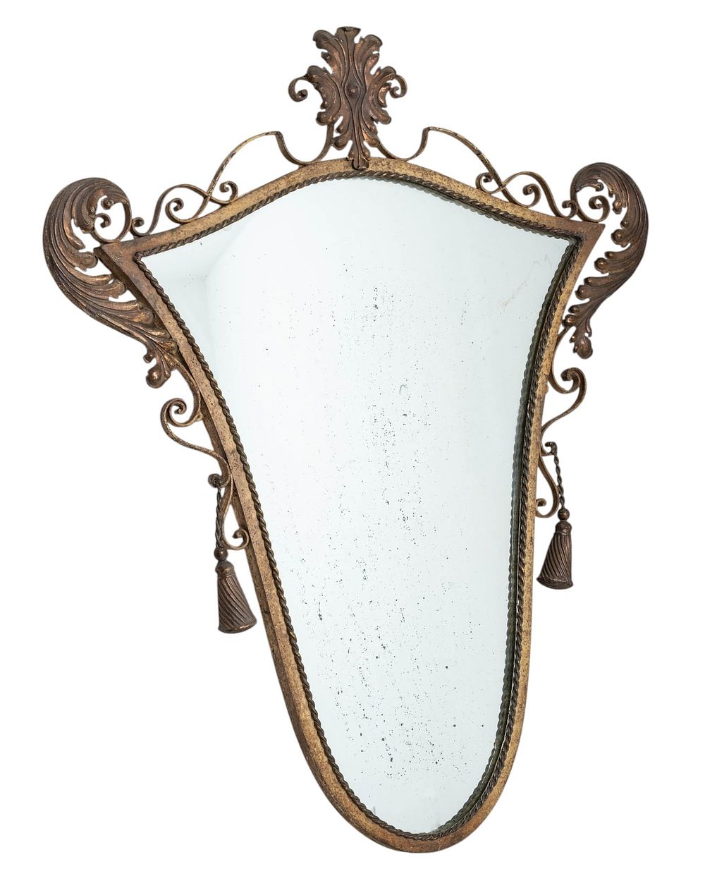 Lot 561: French Art Deco Shield Shape Iron and Sheet Metal Wall Mirror Circa 1940 - No Reserve