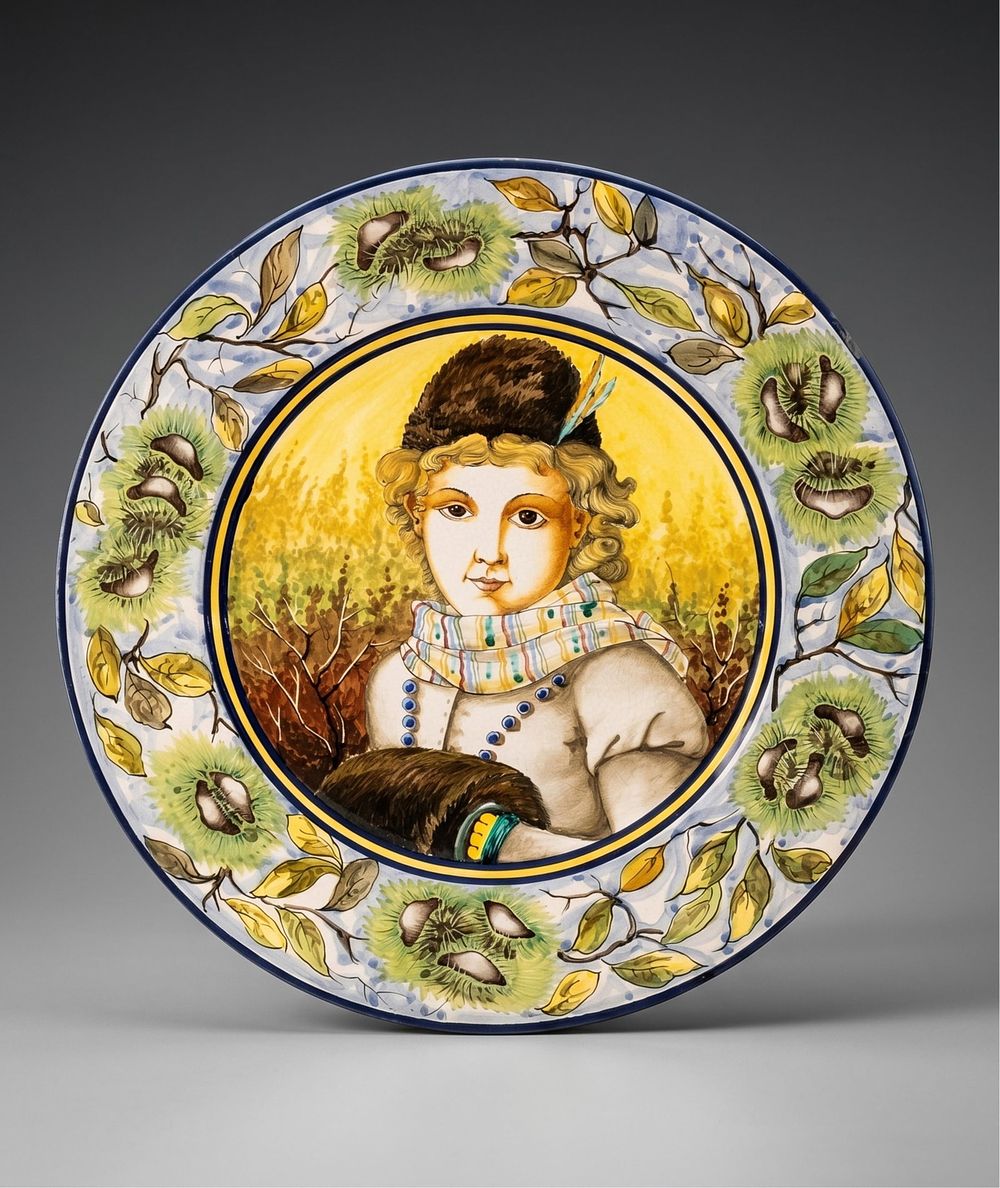 Lot 655: Italian Artist Signed 19-inch Hand-Painted Ceramic Portrait Charger 20th c. - No Reserve