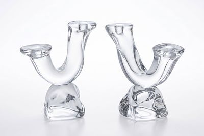 Daum France Signed Crystal Double Candlesticks, Pair, 20th Century. Keywords: signed art glass 