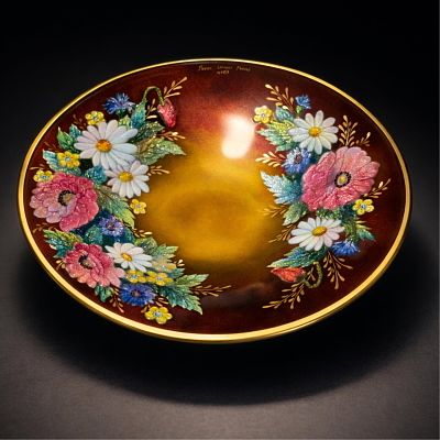 Camille Faure Antique Signed Limoges Hand Painted Enamel on Copper Display Plate - No Reserve. Ke 