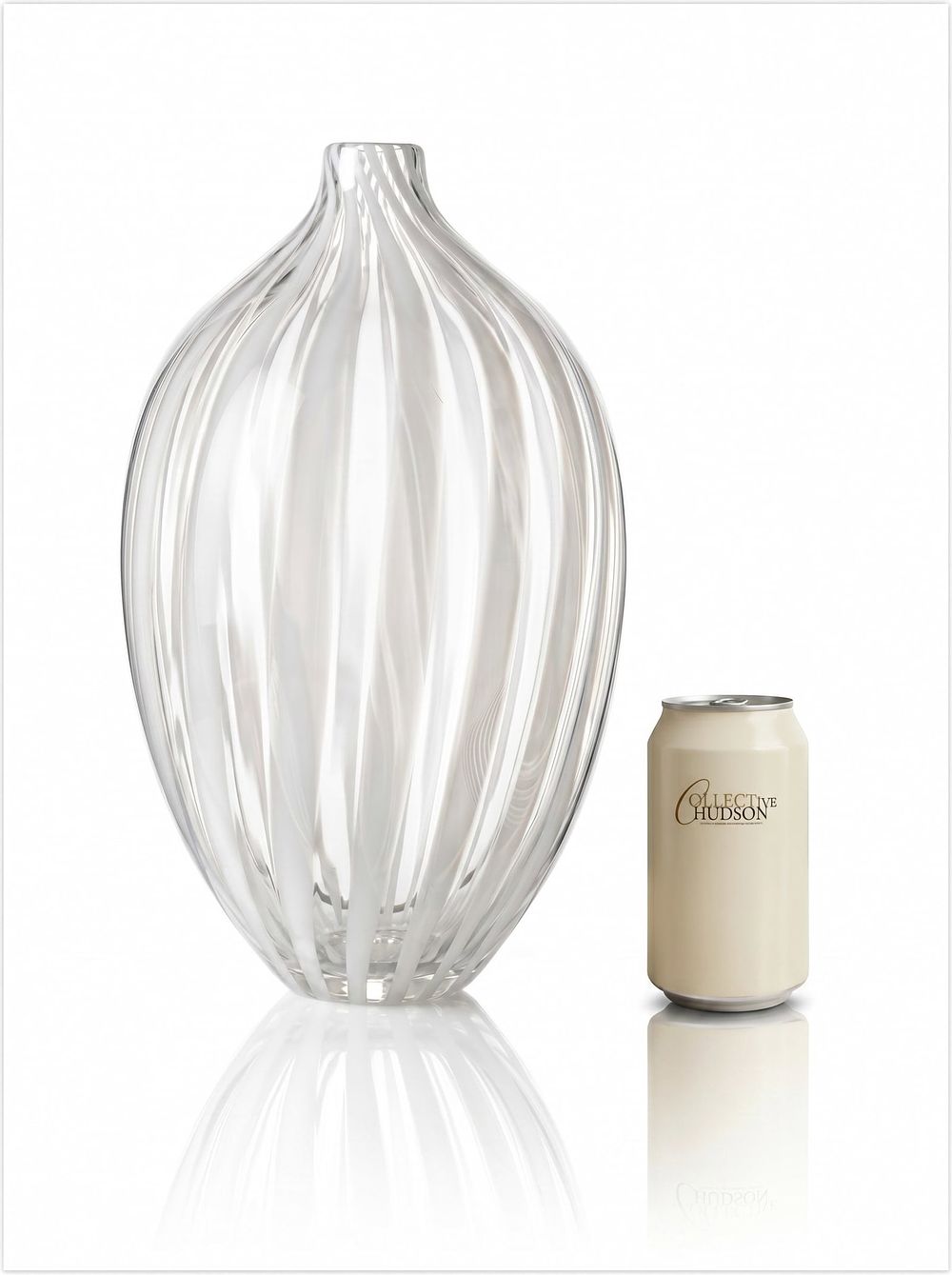 Lot 699: Large Murano White Ribbon Design Hand Blown Art Glass Vase - No Reserve