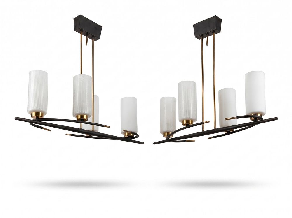 Lot 714: Pair of Italian Mid-Century Modern Four-Light Ceiling Fixtures - No Reserve