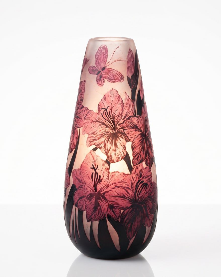 Lot 727: Le Verre Francais Signed Art Nouveau Cameo Art Glass Floral Vase