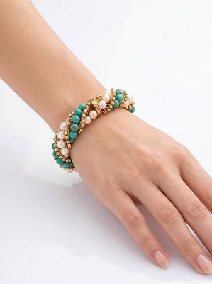 Van Cleef & Arpels, 'Twist' Bracelet in 18K Gold with Pearls and Turquoise, Signed - No Reserve. 