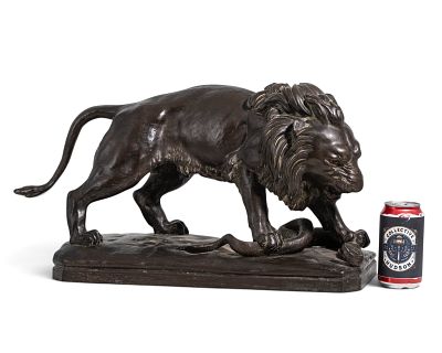 Antoine-Louis Barye (attrib) Lion and Serpent Bronze Sculpture, Late 19th Century. Keywords: 