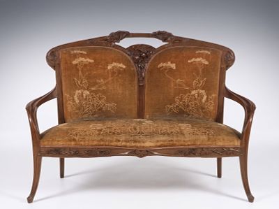 Louis Majorelle 'Ombelles' Art Nouveau Carved Mahogany Settee. Keywords: French Furniture 