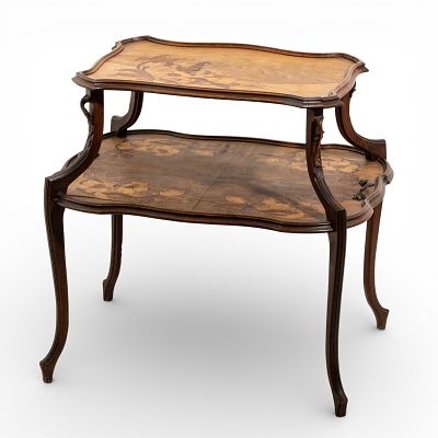 Camille Gauthier Rare Signed, Inlaid and Carved Art Nouveau Tea Table, c. 1900. Keywords: 