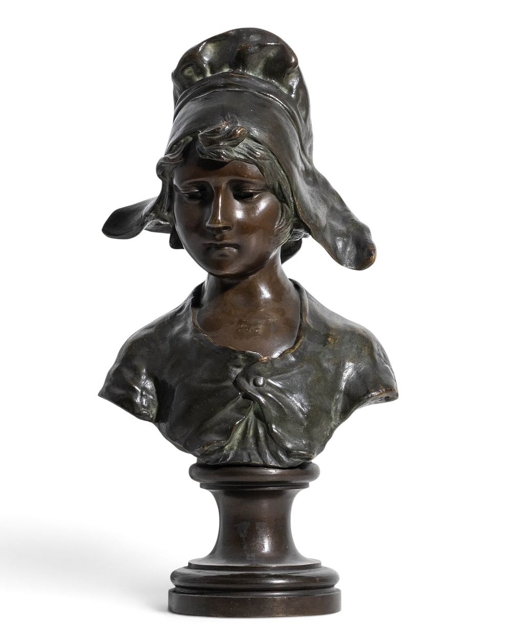 Lot 781: Auguste Bija French Art Nouveau Bronze Bust of a Young Woman, Signed, Circa 1900 - No Reserve
