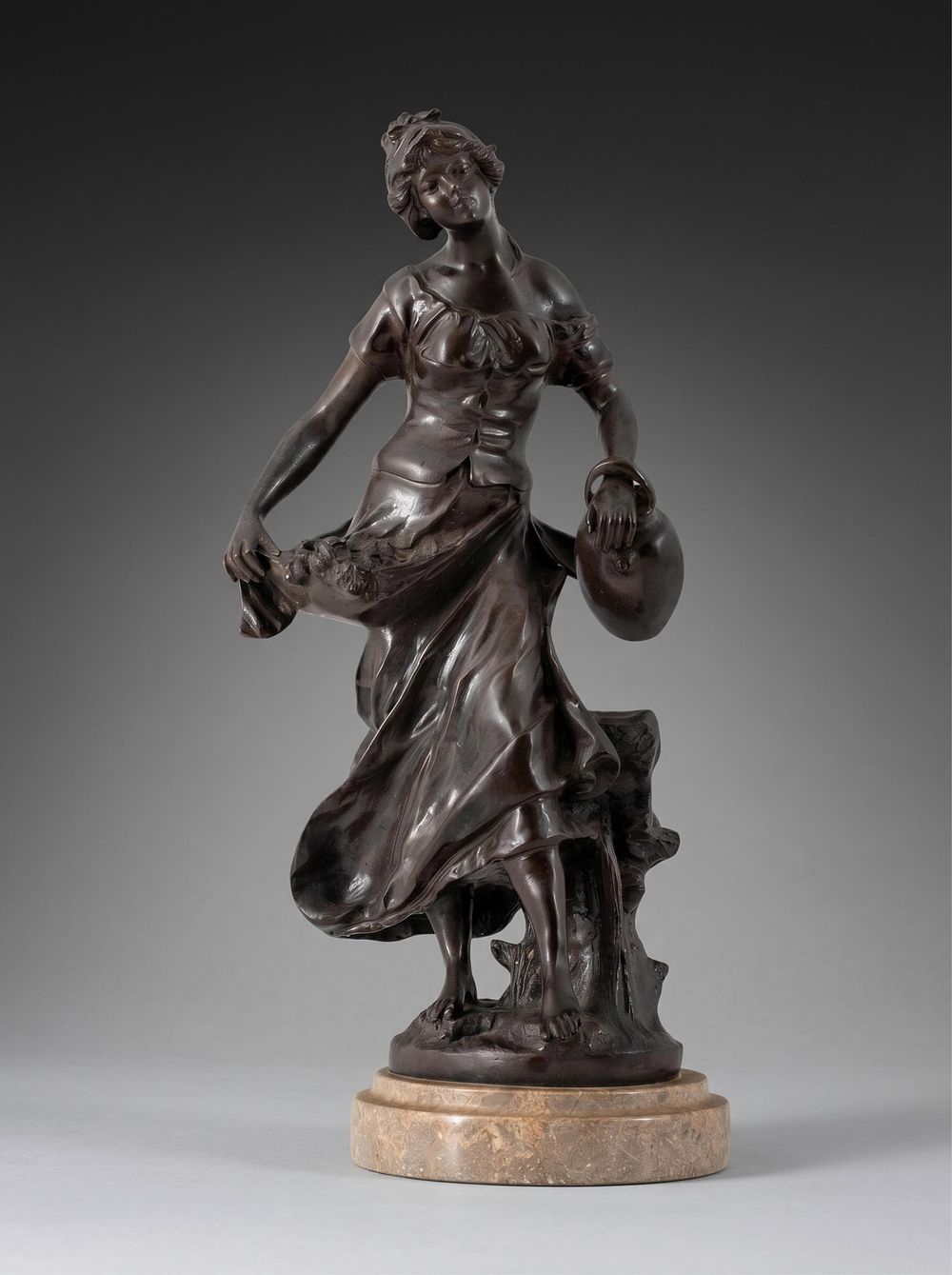 Lot 794: Francois Moreau Bronze Figure Of A Young Woman With Flowers and Jug, Signed