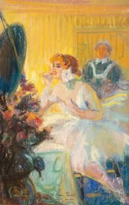 Louis Fortuney, 'Preparatifs de la Danseuse,' Signed 1921 Pastel Painting. Keywords: French Art 