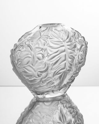 Lalique 'Mahe Clair' Palm Leaf Art Glass Vase, Signed. Keywords: French Crystal, Art Glass 