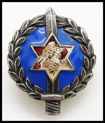 סמל בורג חטיבת אלכסנדרוני סמל מוקדם תוצרת קריצ'מר ירושלים . כ- 25 מ"מ מצופה אמייל כחול ואדום. 