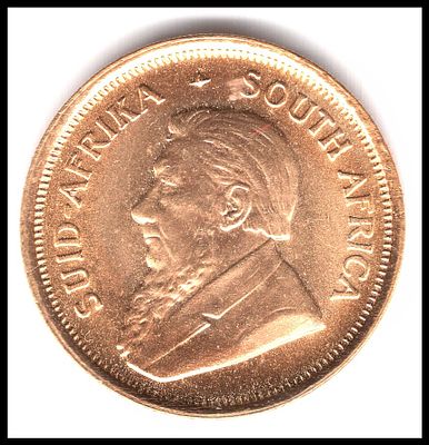 מטבע זהב 1/10 אונקיה קרוגראנד (Krugerrand) - דרום אפריקה 16.5 מ''מ , משקל 3.42 גרם , טוהר 91 