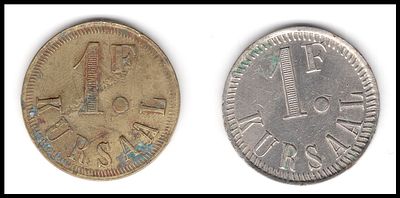 2 אסימוני "קורסל - kursaal" אסימון היה בשימוש בלבנון בקזינו של מלון קורסל שנות ה-20. 1 פרנק 