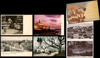 יפו, ירושלים וארץ ישראל בתקופת המנדט הבריטי. הגלויות מציגות מראות היסטוריים של יפו, כולל עיר 