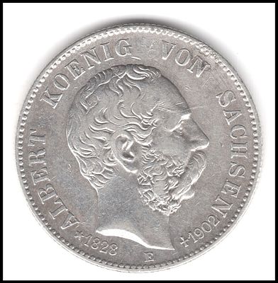 מטבע של 2 מארק גרמני משנת 1902 הקיסרות הגרמנית 11.05 גרם כסף מותו של המלך אלברט הראשון - 