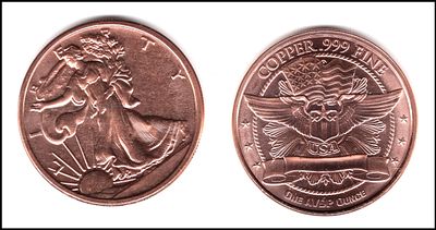 2 מטבעות נחושת משקל כולל : 57 גרם טהור . מטבעות נחושת (Copper Round) במשקל 1 אונקיה כ"א, המכיל 