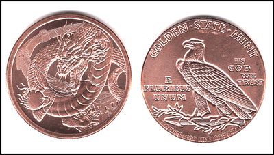 2 מטבעות נחושת טהורה מטבע נחושת בסגנון "Indian Head" (ראש אינדיאני) + מטבע נחושת של 1 אונקיה 