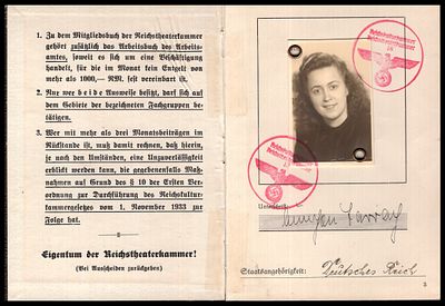 פנקס חברות בלשכת התיאטרון של הרייך (Reichstheaterkammer), שהייתה חלק מלשכת התרבות של הרייך 