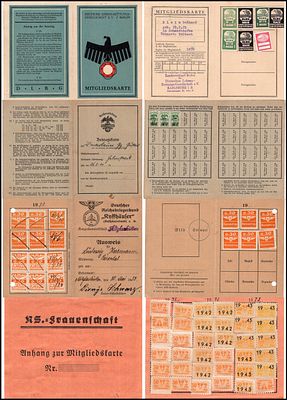 לוט 4 תעודות מתקופת גרמניה הנאצית . כולל תוויות ביול הרייך השלישי מסמכי זיהוי . כפי שמצולם 