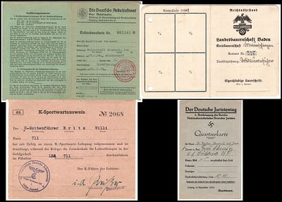 4 כרטיסים אישורים תעודות חבר מגרמניה הנאצית כמפורט:. כרטיס משתתף של "חזית העבודה הגרמנית" (DAF) 