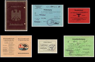 7 תעודות חבר פנקסים , תקופת גרמניה הנאצית כמפורט : . כרטיס חבר של ארגון הגרמני "משמר המים" 