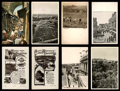 8 גלויות פלשתינה ארץ ישראל , גלויות שונות בהוצאות שונות , מעניין סצנות רחוב אתרים דמויות ועוד . 