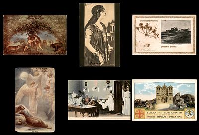 גלויות יודאיקה + גלויות מארץ הקודש אתרים ונופים , כולל גלויה חלום יעקב בהוצאת Hebrew Publishing 