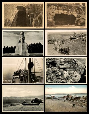 8 גלויות פלשתינה ארץ ישראל , גלויות שונות בהוצאות שונות , סצנות אתרים חשובים . כפי שמצולם 