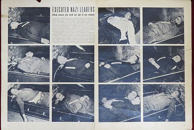 פרסום אמצע מתוך מגזין לייף 1946 המציג את הנידונים למוות ממשפטי נירנברג . "מנהיגים נאצים שהוצאו 