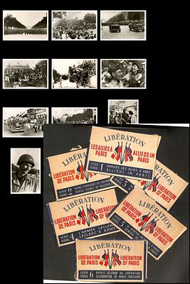 6 סטים שלמים תצלומים היסטורים מיום שחרור פריז מהכיבוש הנאצי במלחמת העולם השנייה. ע"י כוחות 