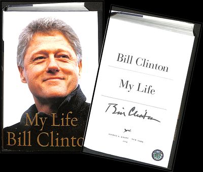 ביל קלינטון חתימה מאומתת מקורית על ספר אוטוביוגרפי המכיל 957 עמודים . חתימה של נשיא ארה"ב ביל 
