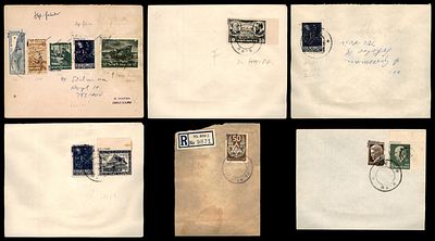 6 מעטפות מנהלת העם שנפסלו על ידי המומחה הגרמני ISING , כלומר הבולים תקינים אך ההדפס עליהן 