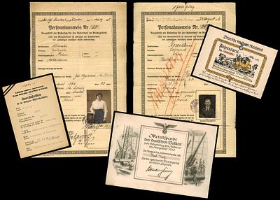 2 תעודות זיהוי מלחה"ע ה-1 תרומת מתכת לנאצים , אישור מעבר קבוע משנת 1946 , כרטיס נסיעה היסטורי 