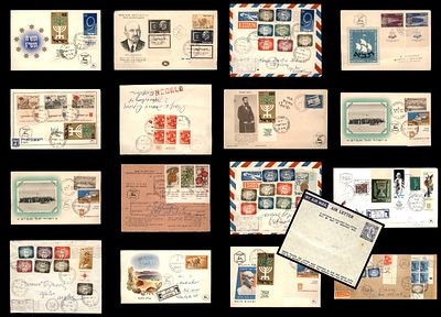 17 דברי דואר בולאות מראשית המדינה. בולים מעטפות , קבלה, גלויה .