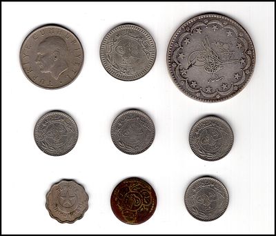 האימפריה העות'מאנית 20 קורוש מכסף 830 מהשנה, 1293/1 AH (1876) - הסולטן עבדול חמיד + מיקס מטבעות 