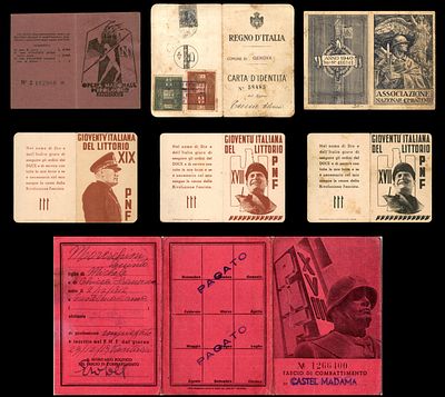 בניטו מוסוליני (Benito Mussolini) fascist dictator, 
7 תעודות חבר ארגונים פאשיסטים מאיטליה 