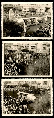 לוט 3 צילומים של חגיגות ה-1 במאי 1958 לחגיגות יום הפועלים , דגם מטוס אל על עם הלוגו הישן ושלט " 