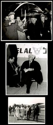 דוד בן גוריון ראש ממשלת ישראל על רקע מטוסים / לוגו של חברת אל על מידות שונות 13 עד 16 ס"מ . EL 