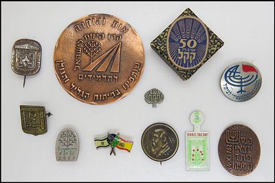 1) לוט 7 סיכות פלקים שונים קק"ל. 
1 - סיכת הרצל
2 - סיכת 50 לקק"ל 
3 - סיכה יום התו ארהב שנות 