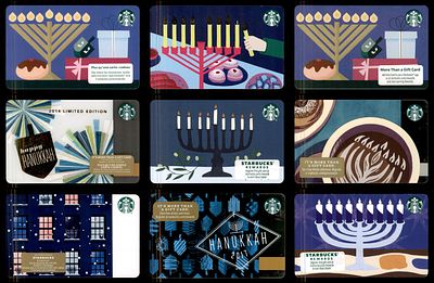 תשעה כרטיסי גיפט קארד יודאיקה - חג החנוכה STARBUCKS Gift Card - HANUKKAH מהדורות אספנים מוגבלות 