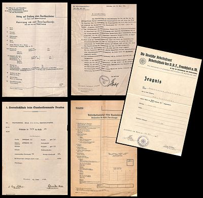 חמישה טפסים מסמכים מגרמניה הנאצית כולל טופס שאלון לאזרח זר -יש בו גם סעיף ספציפי הדורש ציון 