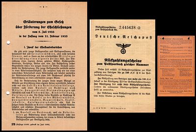 שלושה כרטיסים מסמכים מהרייך השלישי גרמניה הנאצית כמפורט :. מודעה הזמנה עבור "Der Ahnenpa&szlig;" 