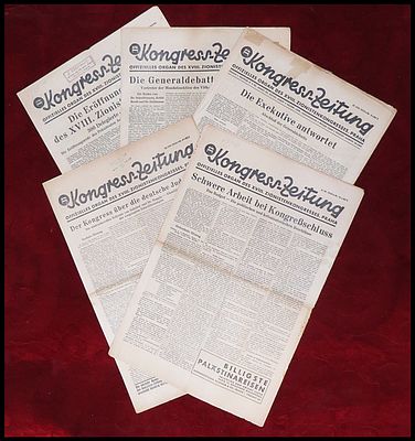חמישה עותקים של העיתון "Kongress-Zeitung" (עיתון הקונגרס) שיצא לאור במהלך הקונגרס הציוני ה-18 