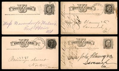 4 גלויות ארה"ב 1880 בקירוב . 1 סנט גלויות משולמות / US Postal History Stationery PC 1880s Circa