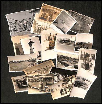 19 גלויות צילומים מטוס אל על , תחבורה מכוניות אופנועים , רחובות תל אביב , תל חי , חלוצים , גובה 