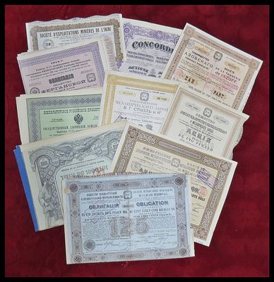 10 תעודות מניה אגרות חוב מן העולם , אספנות (Scripophily) , חברות וארגונים פיננסיים . Shares 