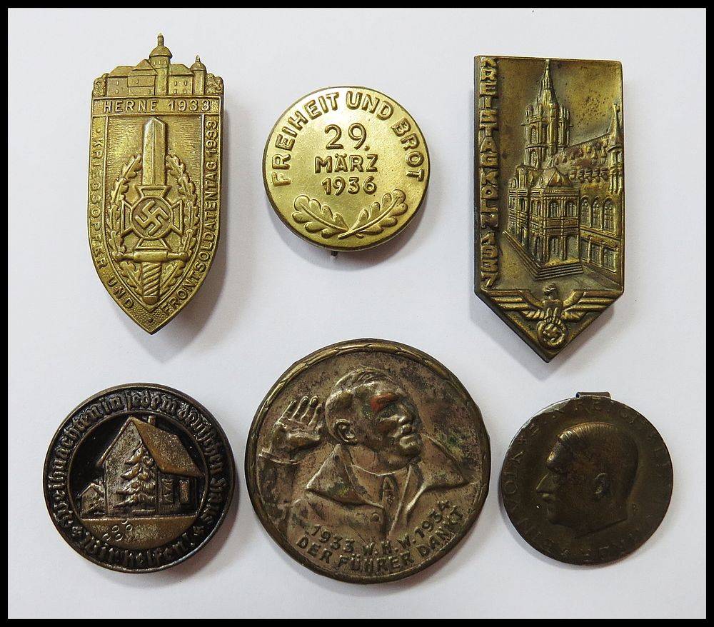 Lot of six German pins from the Third Reich period, including: a "Herne 1933 Frontsoldatentag" 
